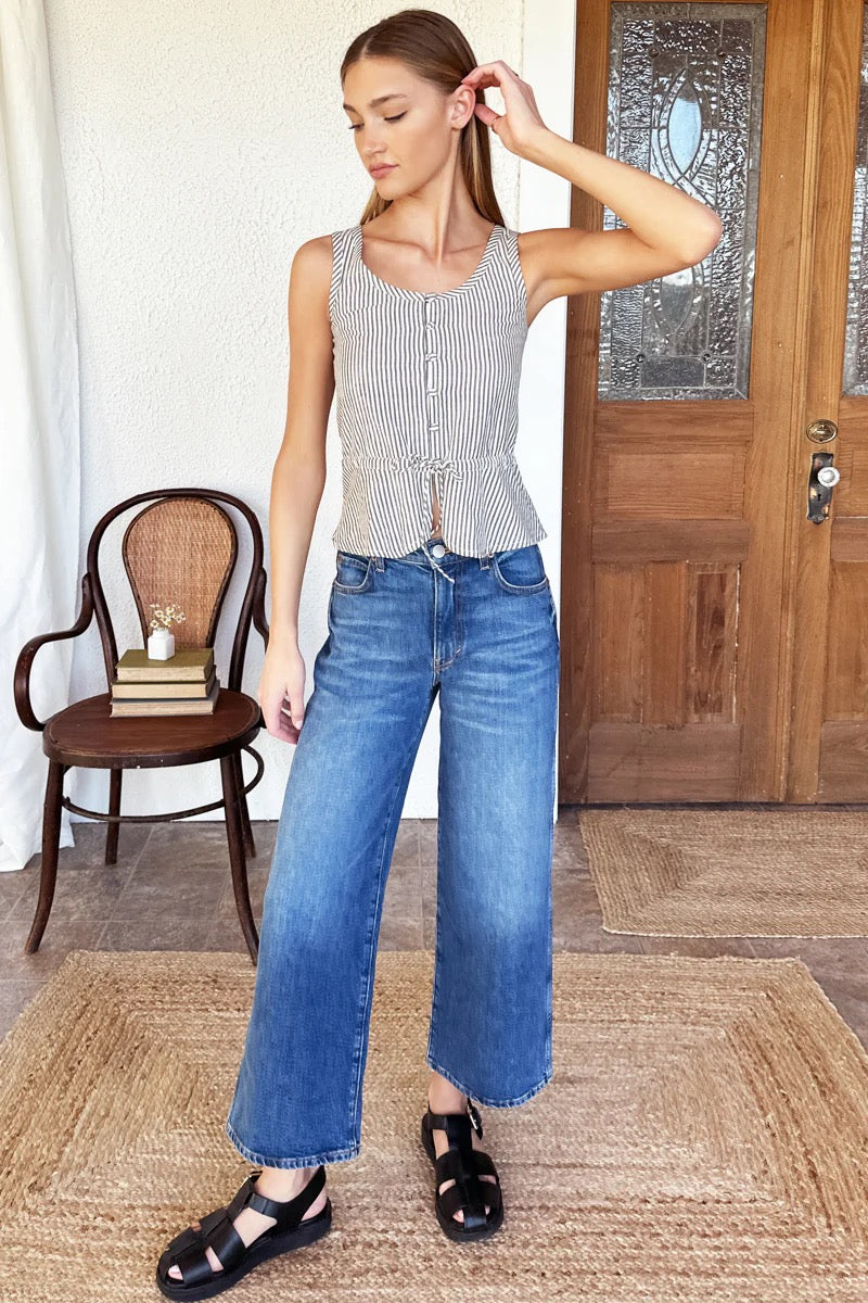 STUDIO PEPLUM TOP - NEWBURYPORT STRIPE
