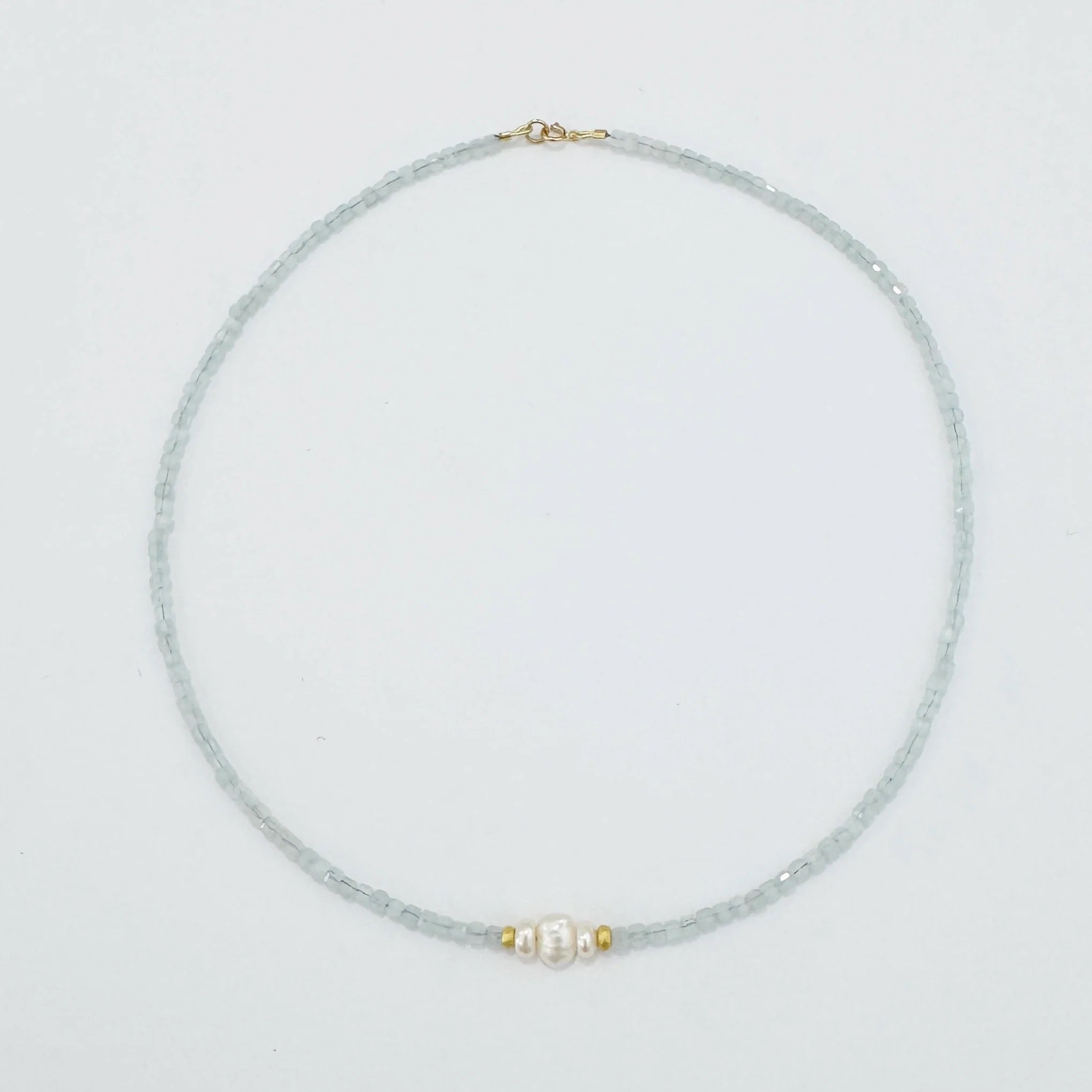 Pearl Focal Delicate Necklace- Blue Chalcedony