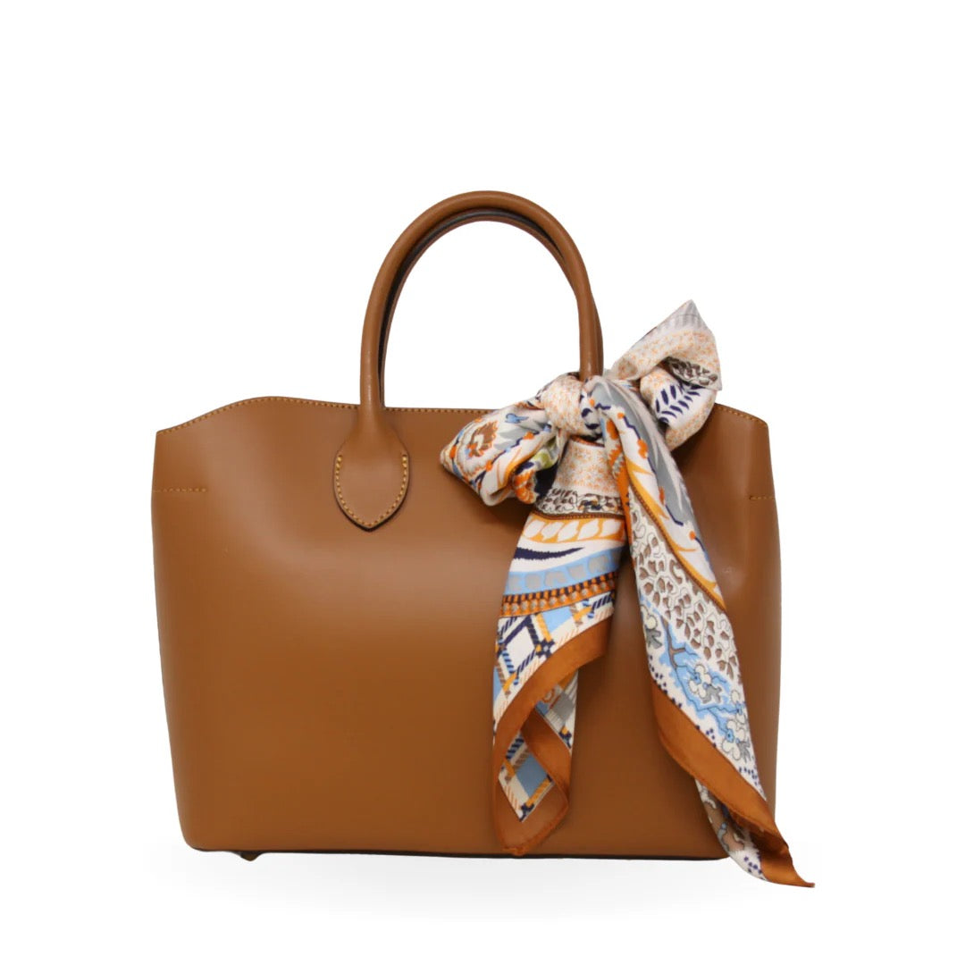Red Interior Leather Bag - Cognac