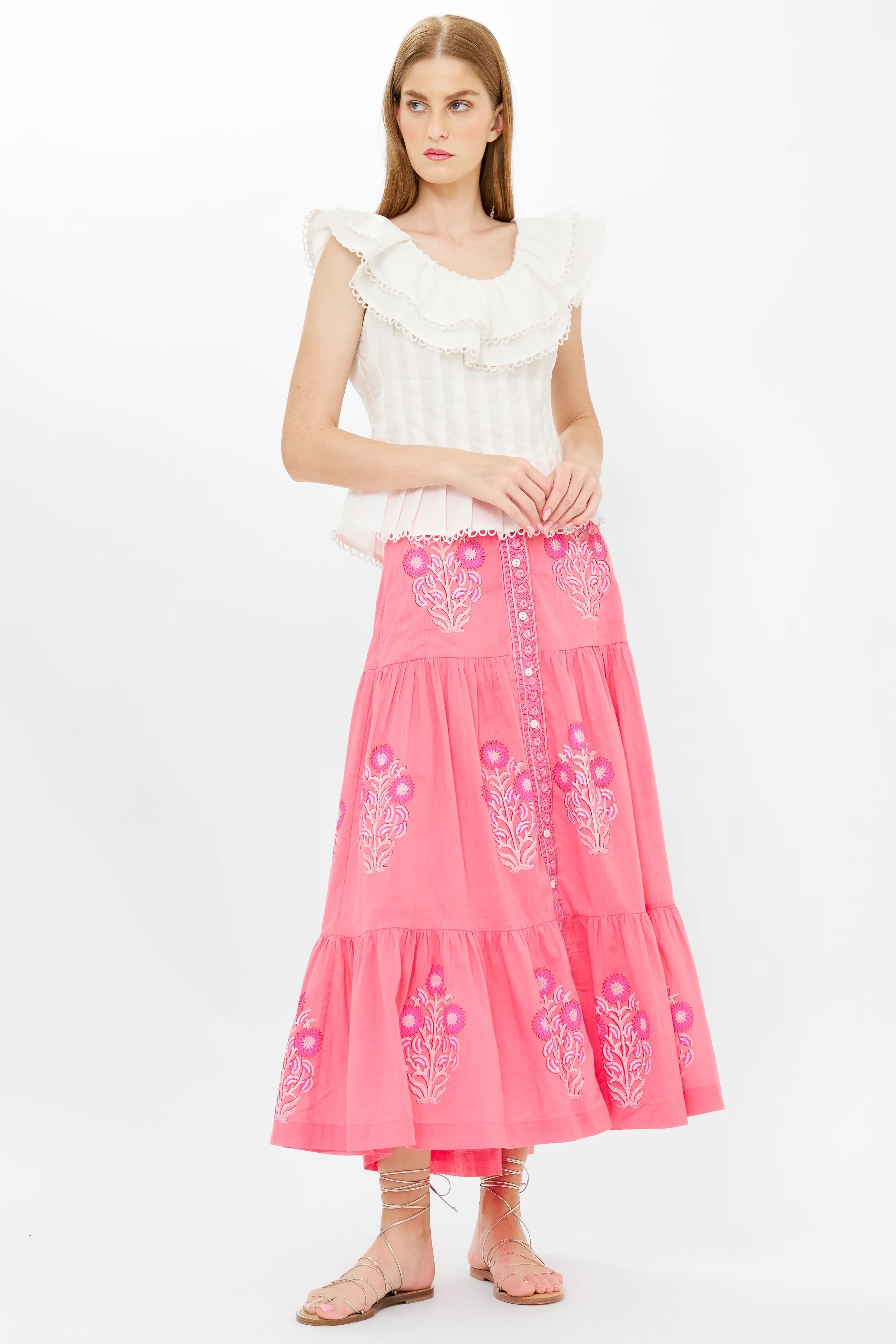 Oliphant Button Front Skirt- Raton Pink