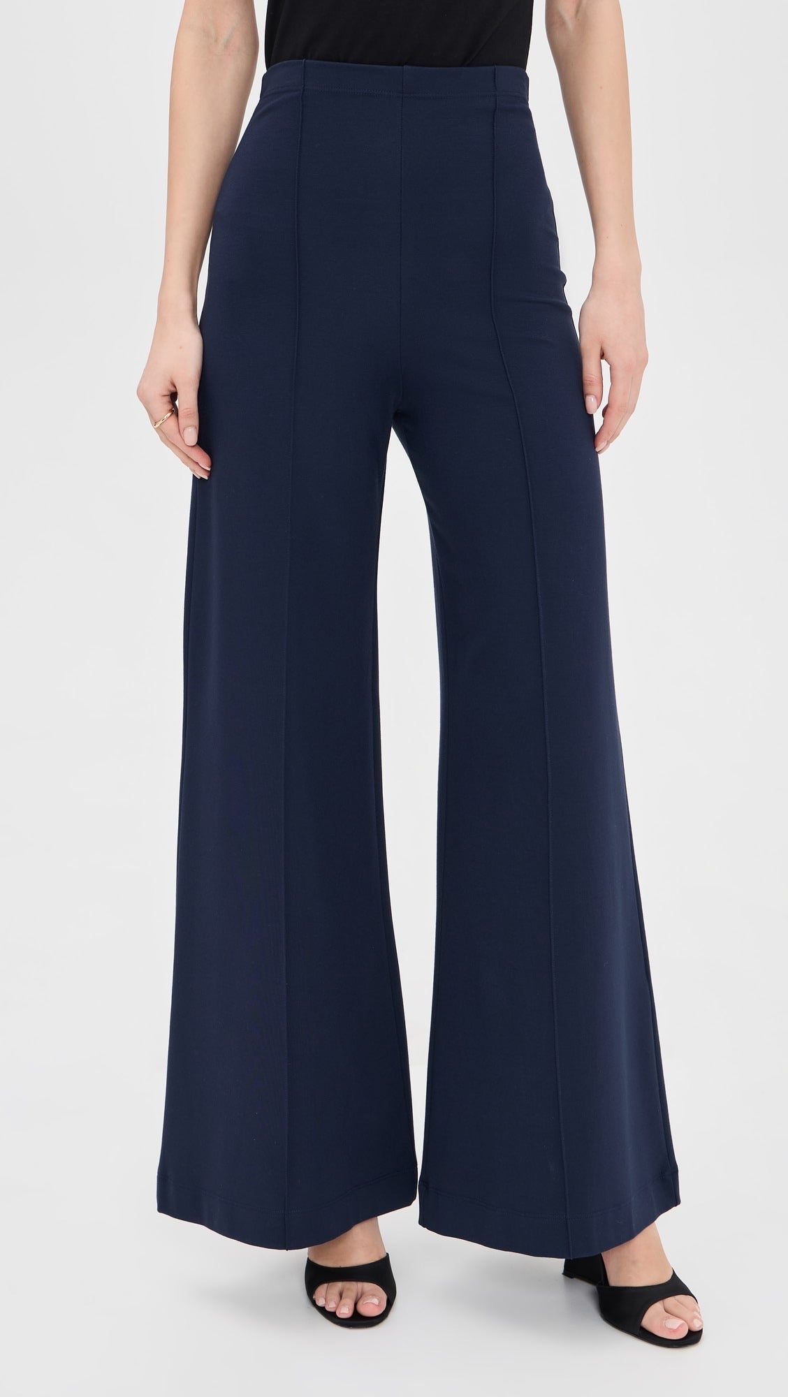 Ponte Knit Standard Wide Leg Pant - Navy