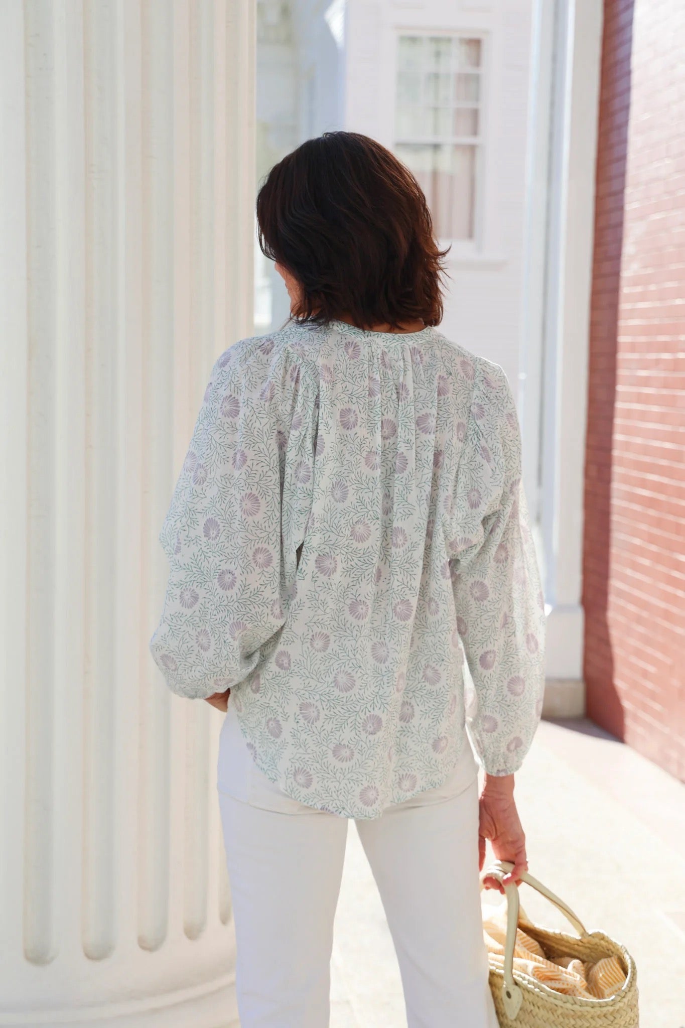 Greta Blouse in Lavender & Mineral Blue Blockprint