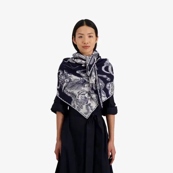 Scarf 130 Silk Modal: Astrologie Dark Blue