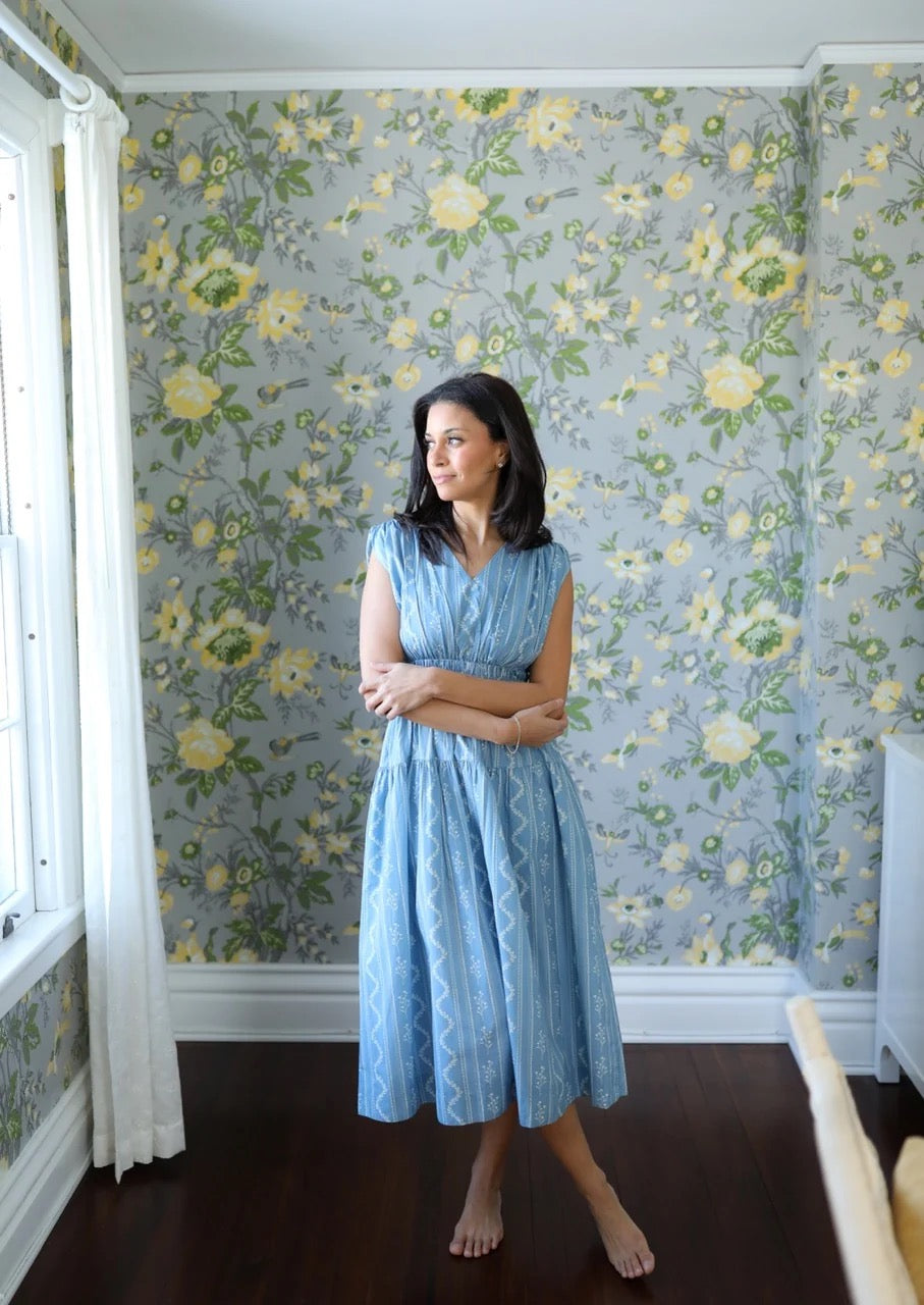 Eva Dress- Blue Stencil