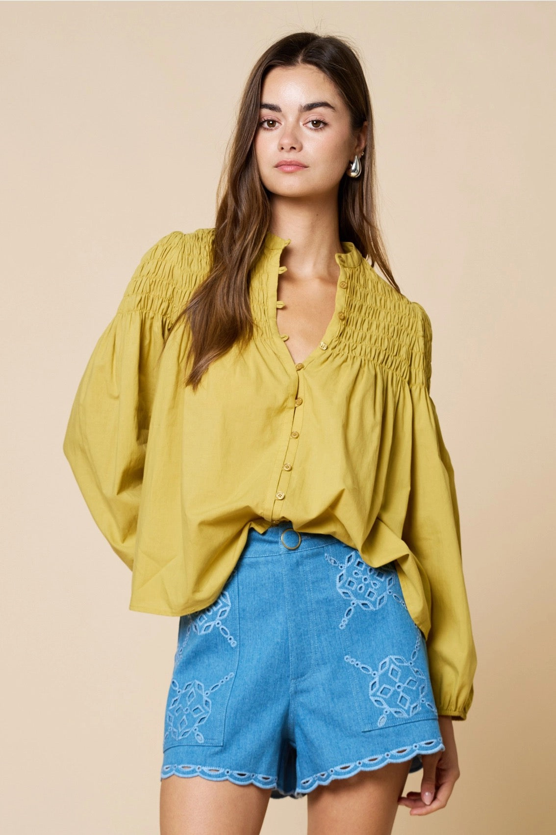 Smocked Long Sleeve Top