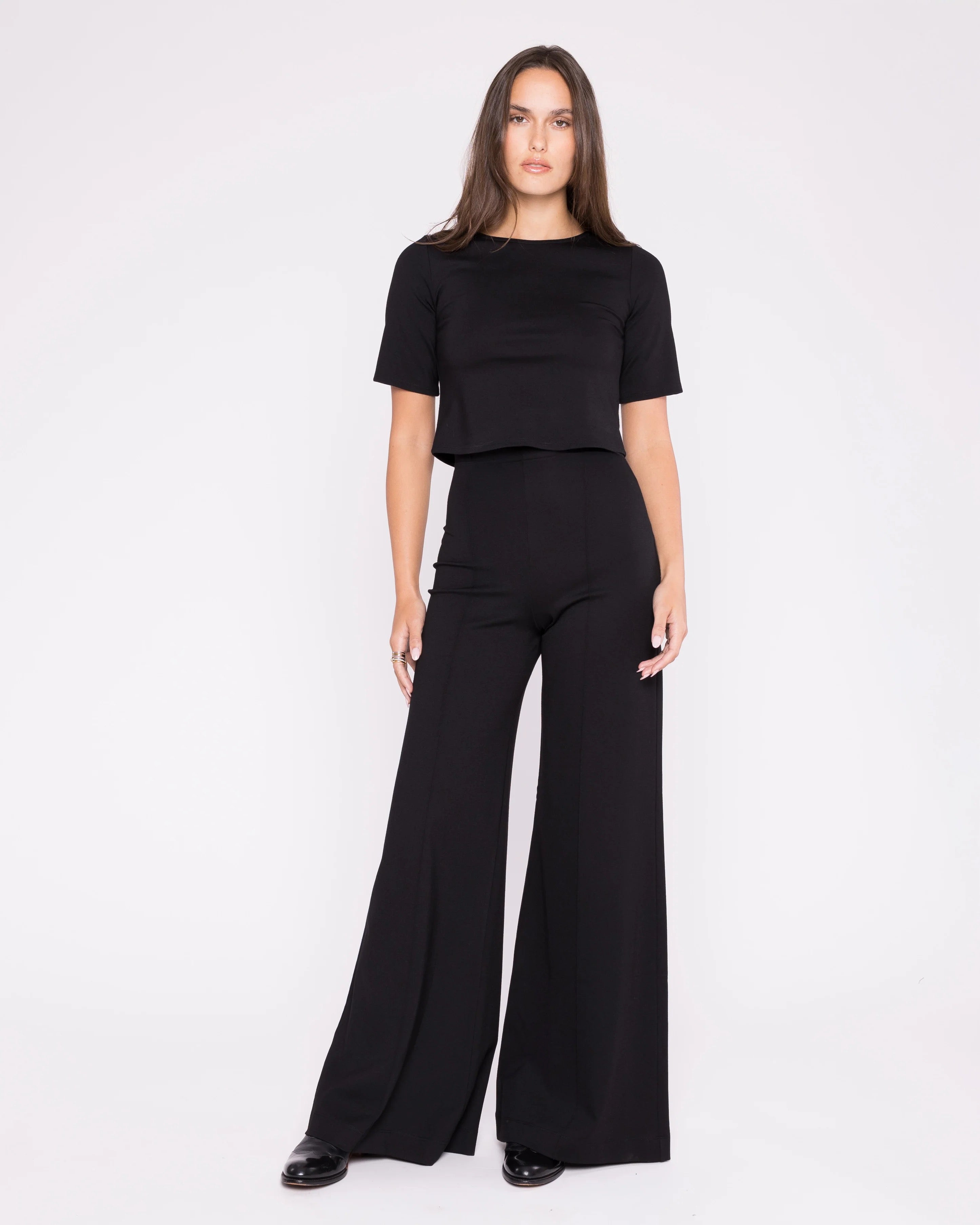 Ponte Knit Standard Wide Leg Pant - Black