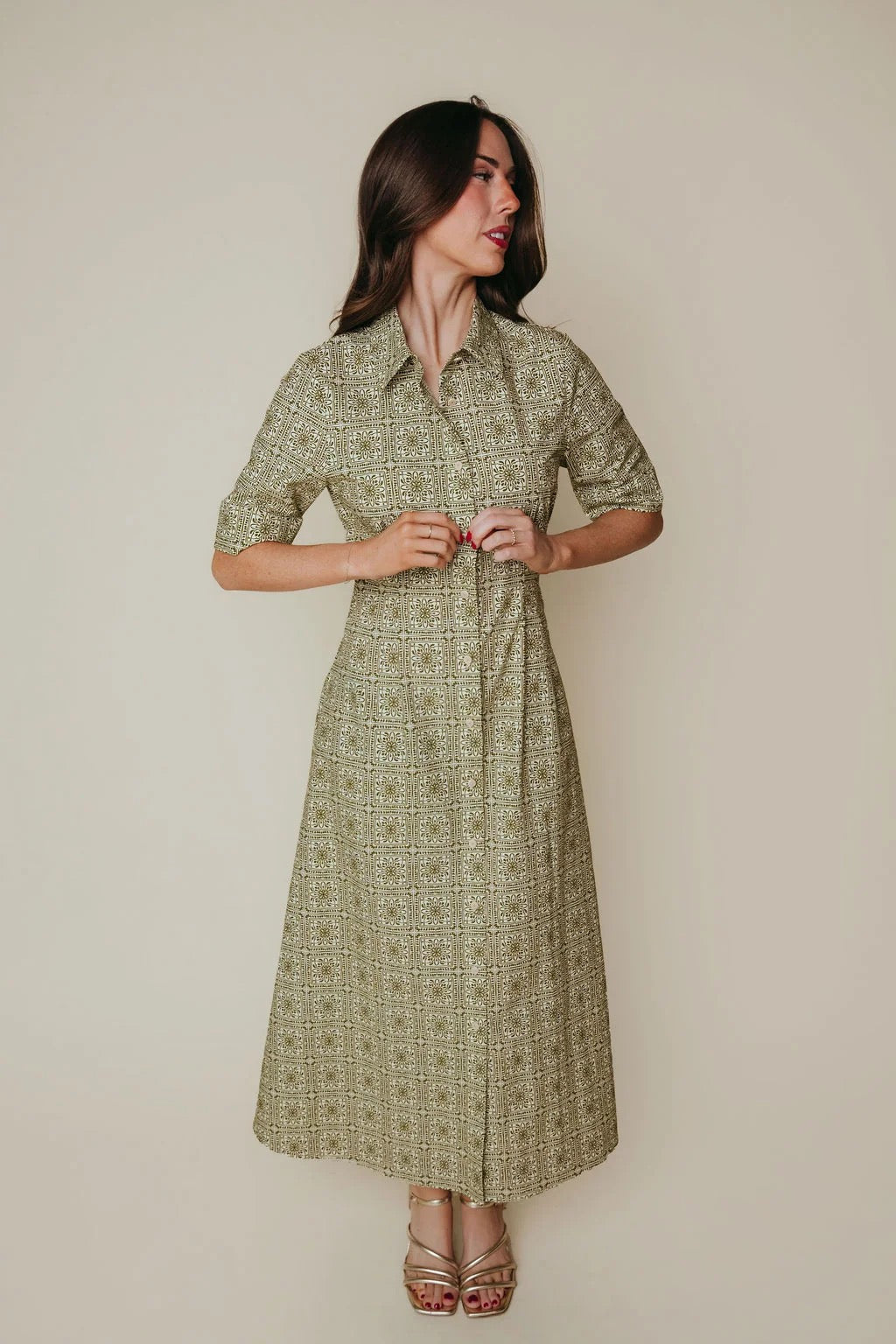 Callie Dress- Olive Tile