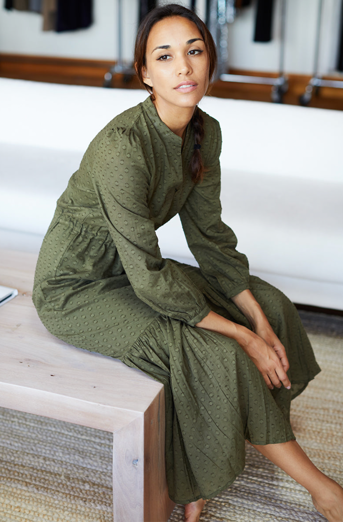 Emerson Fry 3 Dress - Moss Swiss Dot Organic