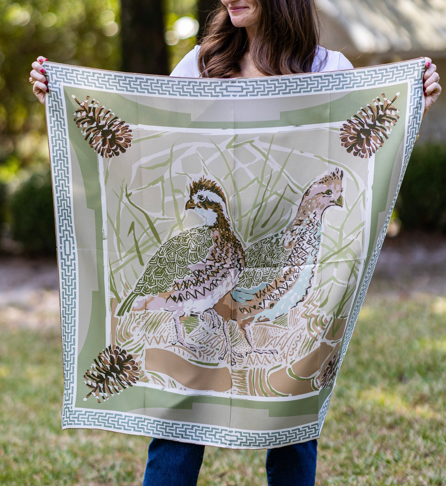 Pink Quail Pair - Double-Sided Silk Scarf
