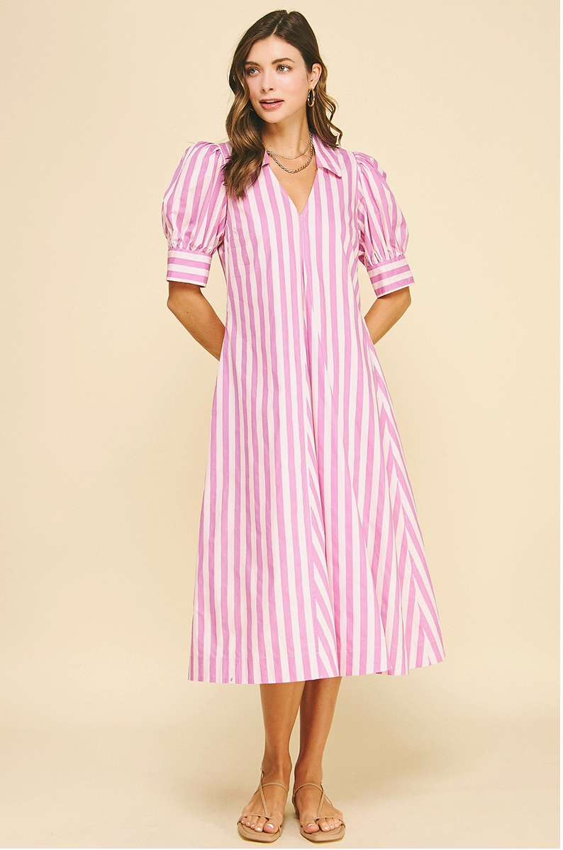 Striped V-Neck Midi Dress