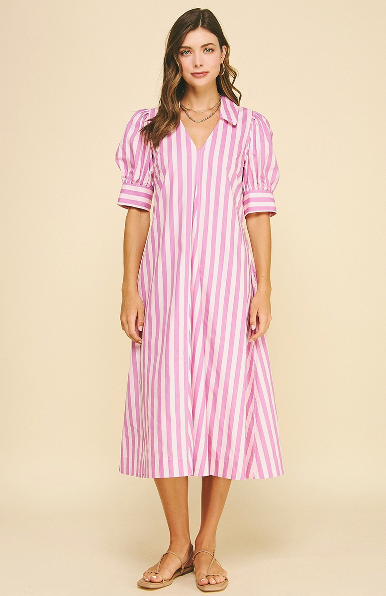 Striped V-Neck Midi Dress