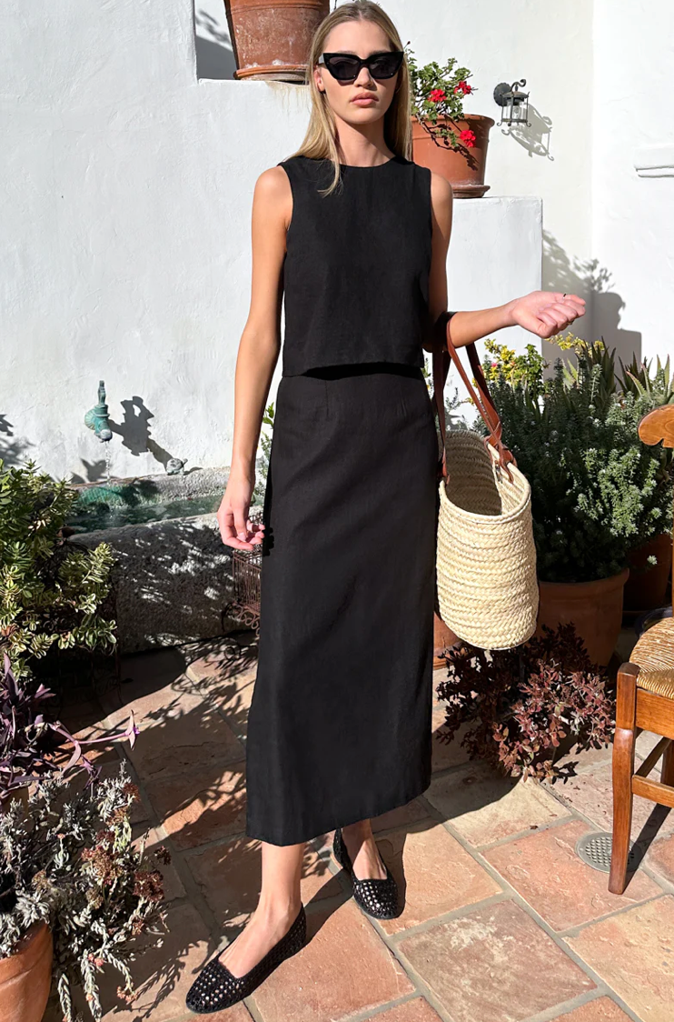 STUDIO BOXY TOP - JET BLACK LINEN