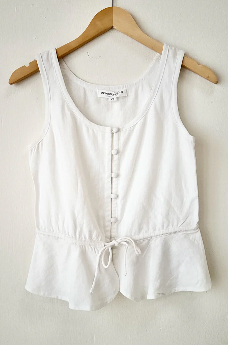 STUDIO PEPLUM TOP - IVORY LINEN