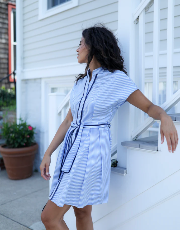 Winnie Dress in Blue Ticking