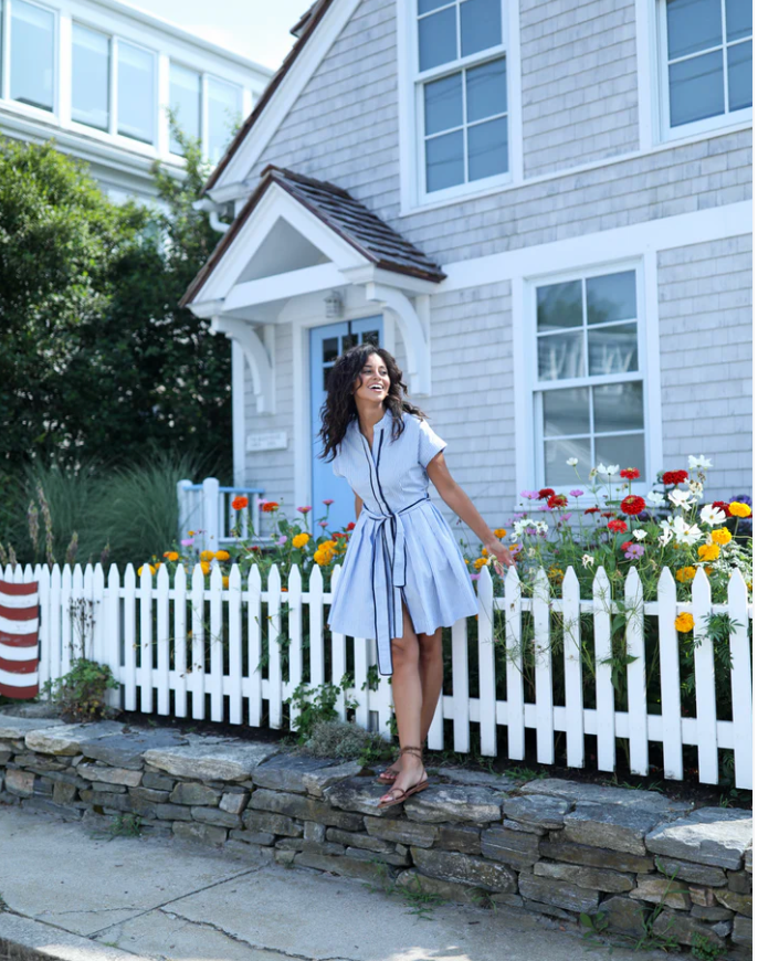 Winnie Dress in Blue Ticking
