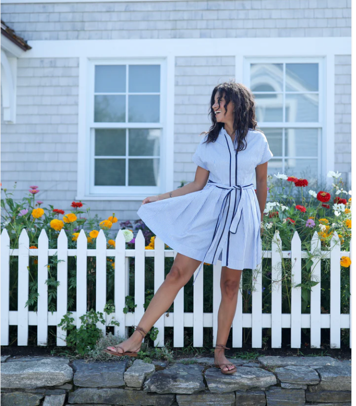 Winnie Dress in Blue Ticking