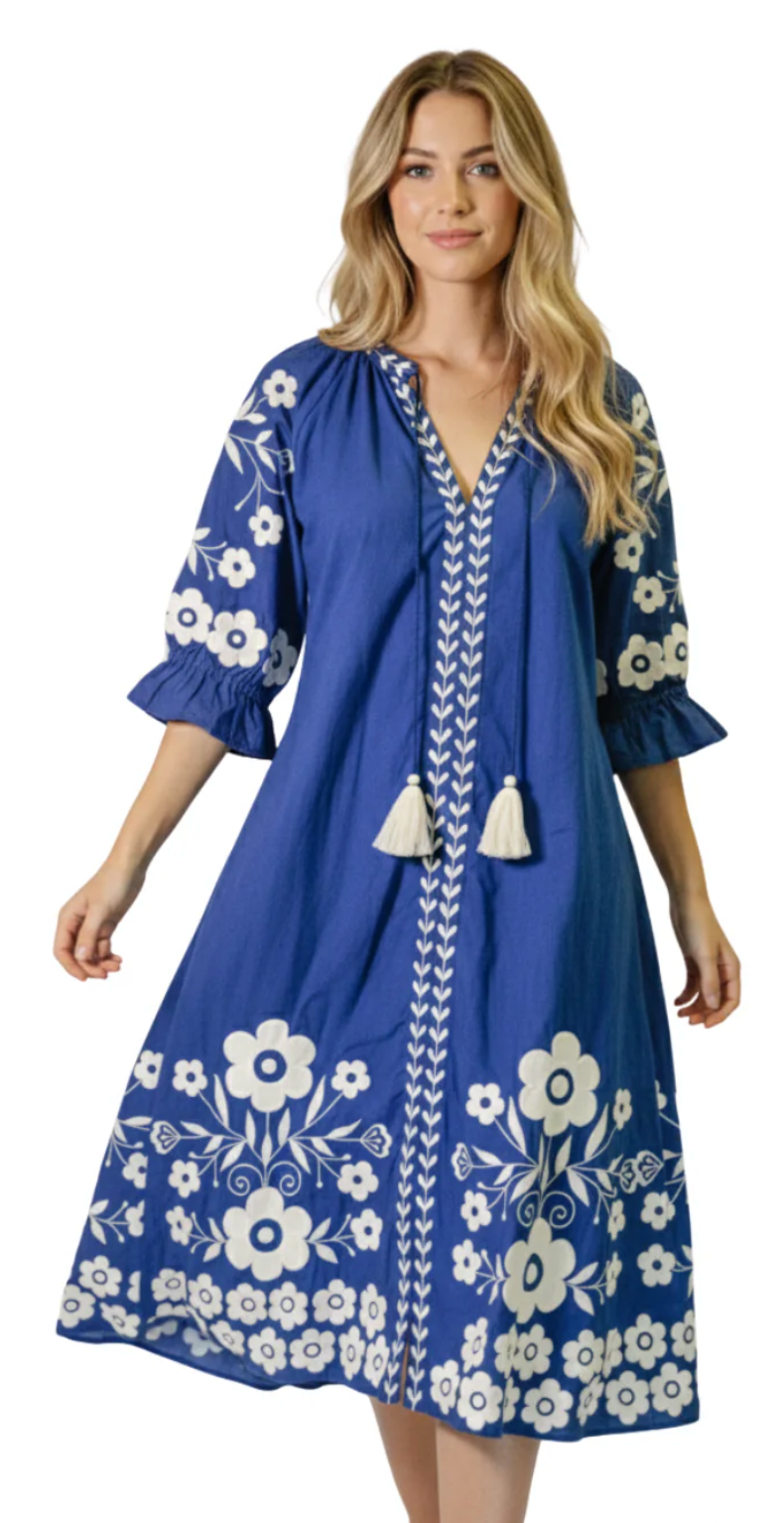 Rosie dress- White/Navy