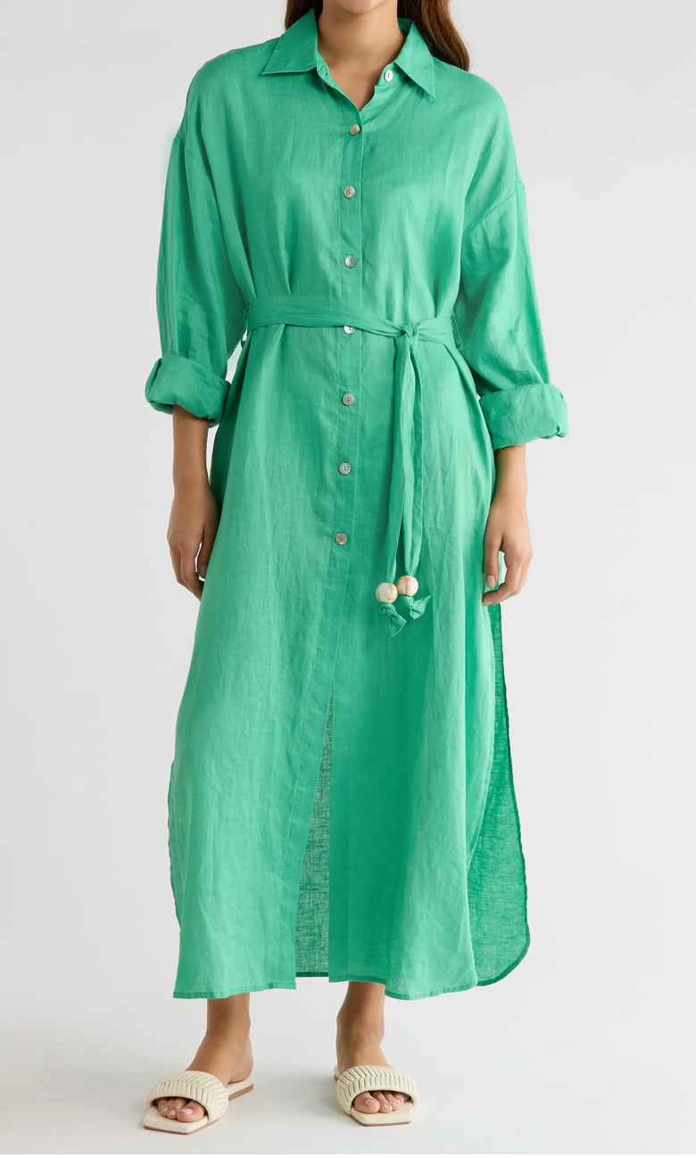 Green Maxi Shirt Dress