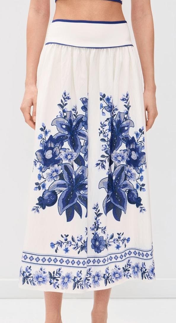 Floral Boarder Print Midi Skirt