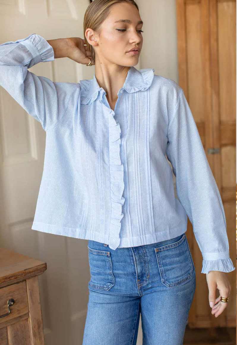 French Heirloom Shirt- Azure Clouds