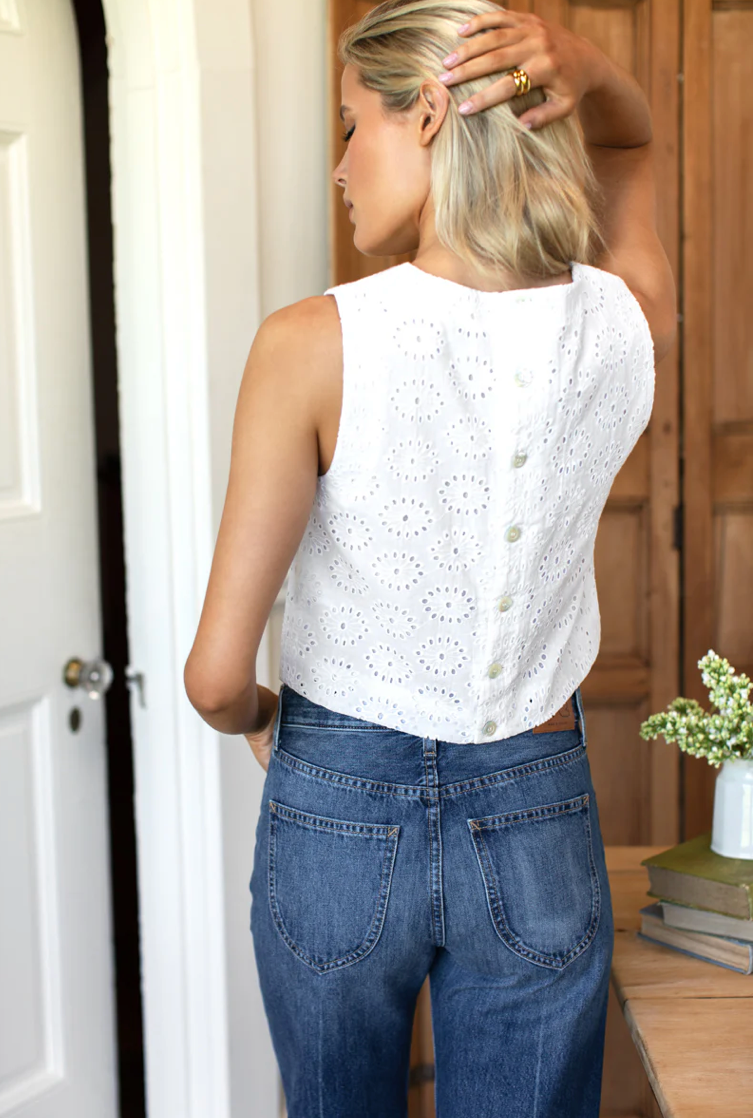 Studio Boxy Top- Salt Eyelet