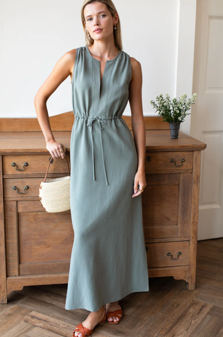 Grecian Keyhole Dress- Agave Linen