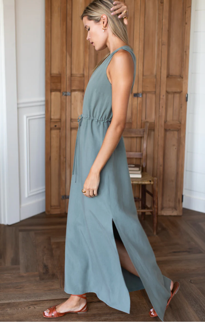 Grecian Keyhole Dress- Agave Linen