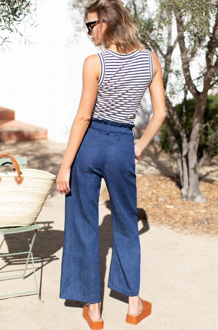 ZIP FRONT TULIP CROP FLARE 2 - INDIGO