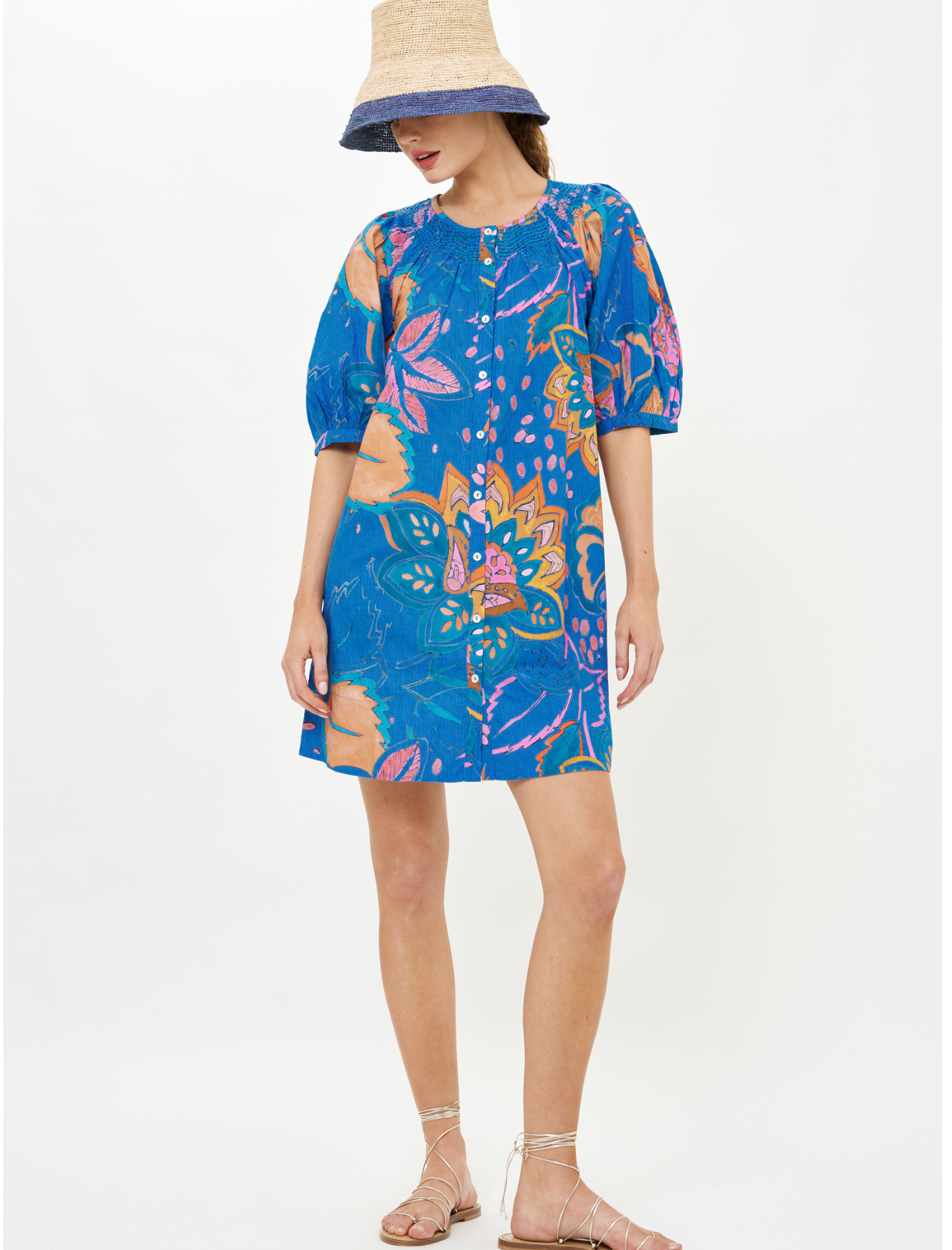 Embroidered Button Mini- Antico Blue