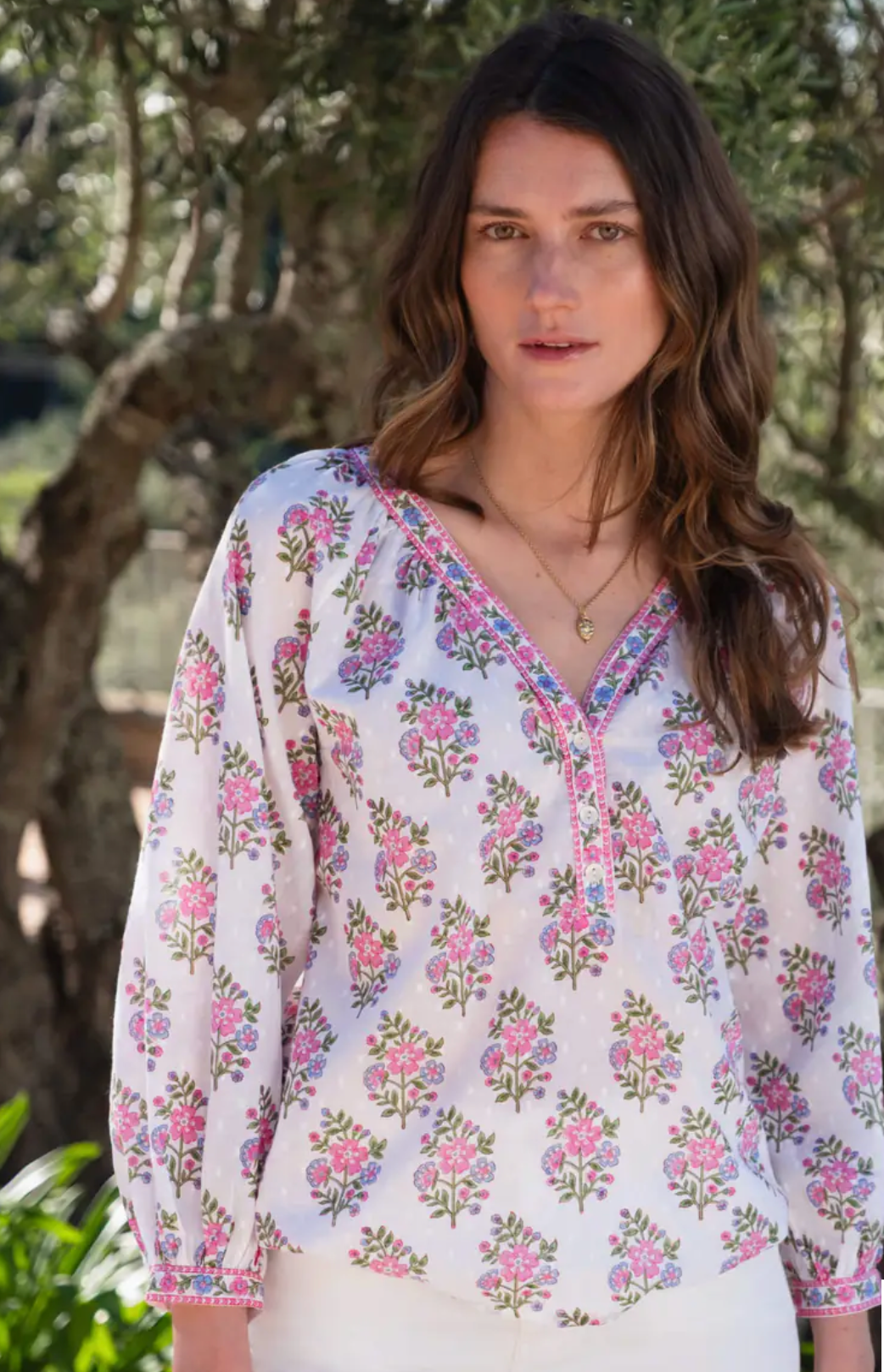 Schiffli Folk Posey Boho Blouse