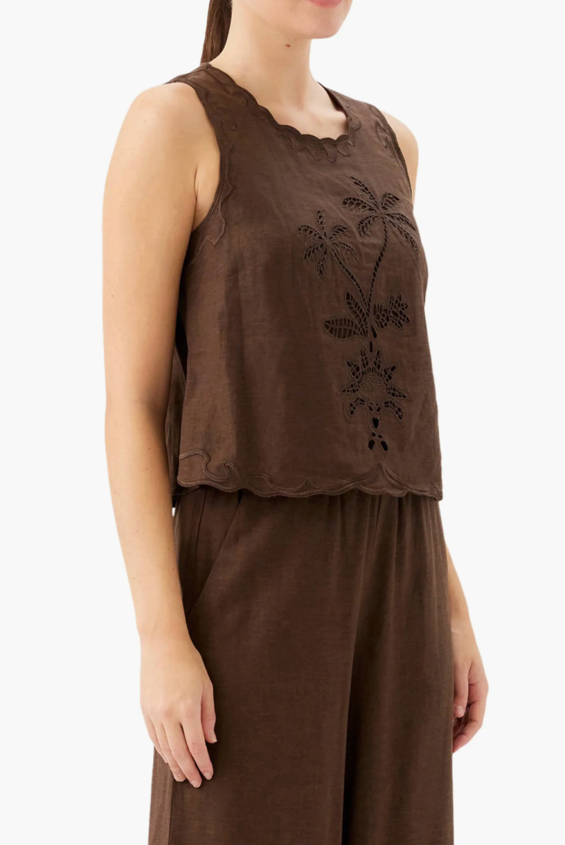 Brown Embroidered Top