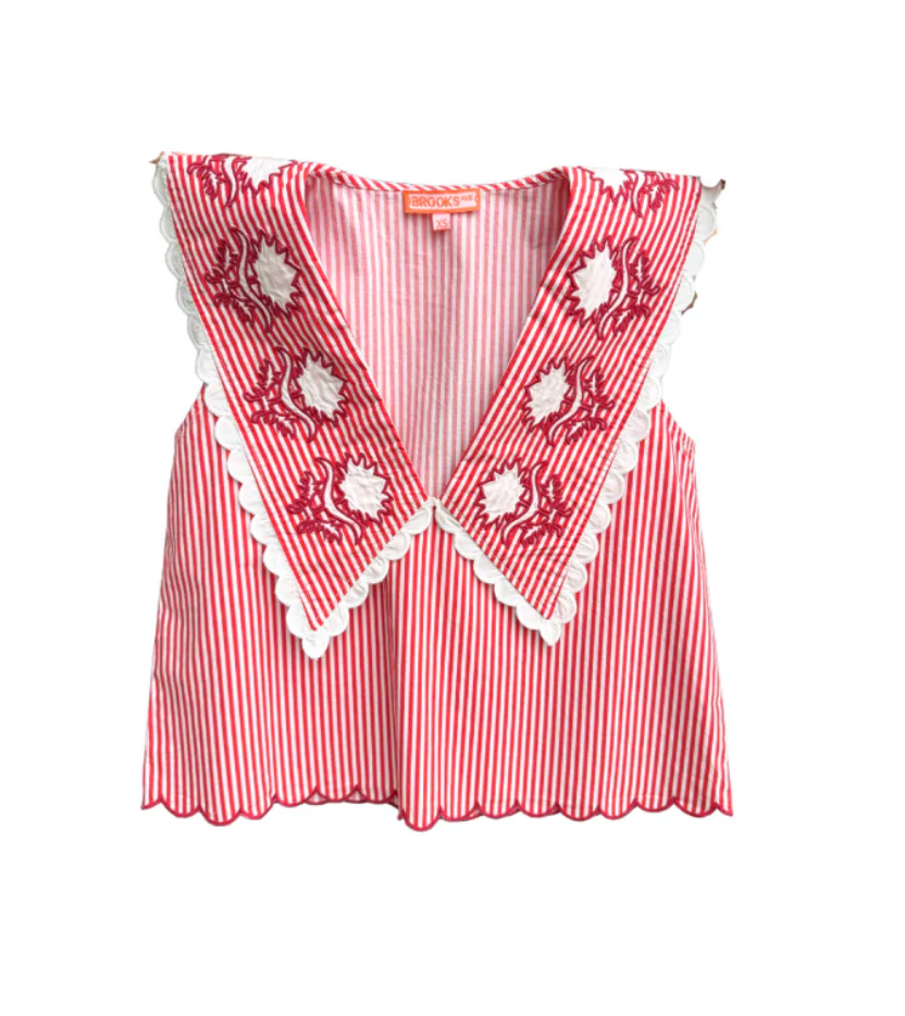 Emma Sleeveless Blouse, Red Stripe