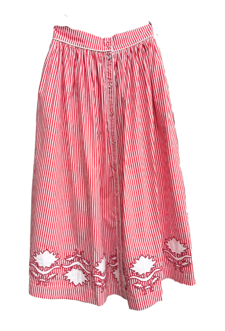 Colette Midi Skirt, Red Stripe