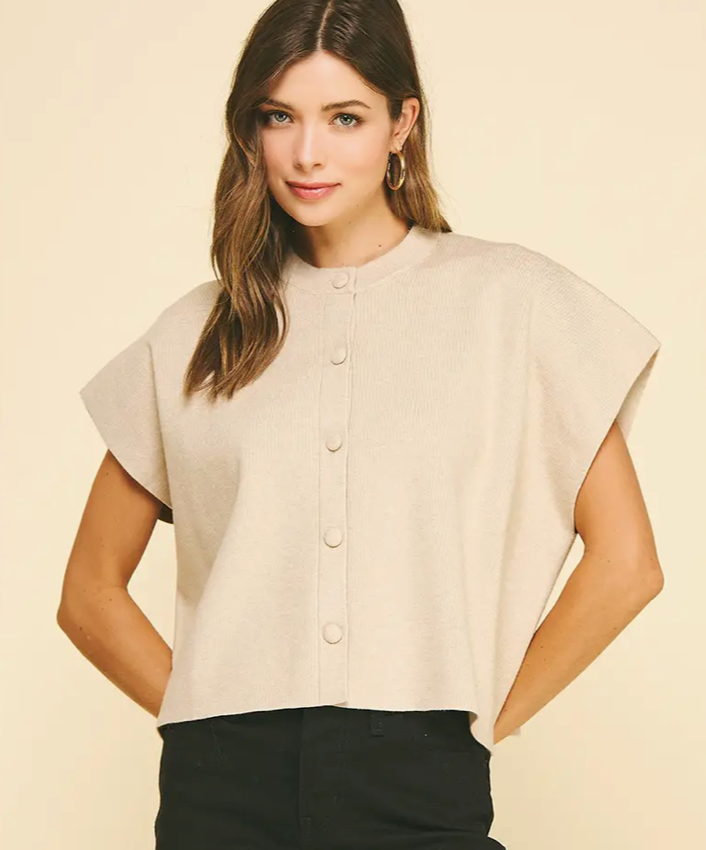 Button Down Cap Sleeve Sweater