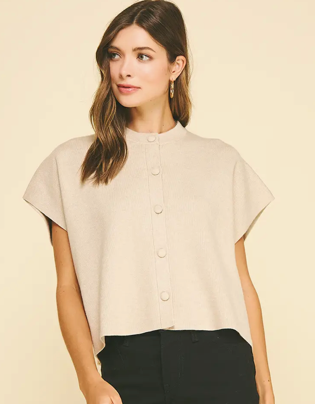 Button Down Cap Sleeve Sweater