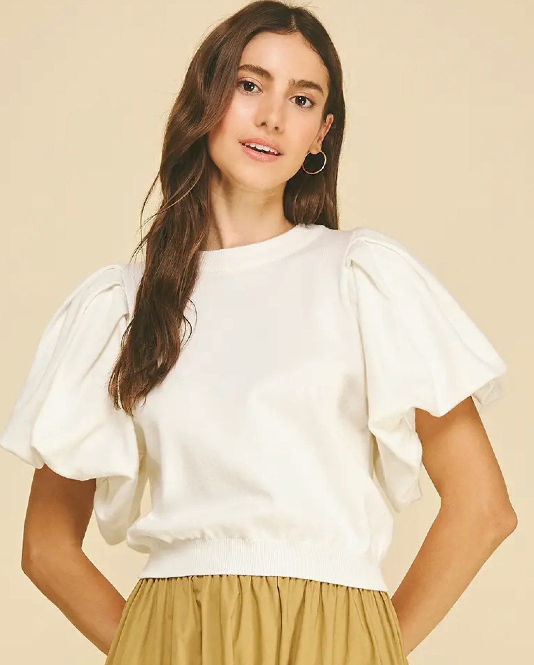 Crewneck Puff Sleeve Knit Top