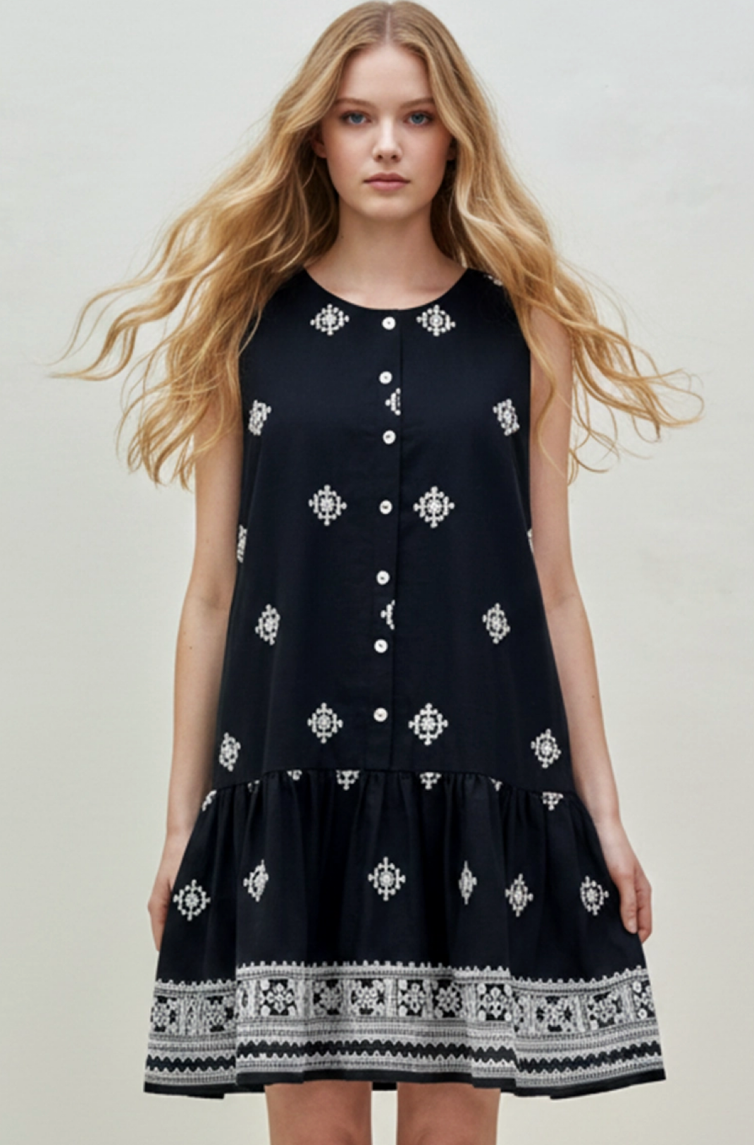 Geometric Embroidery Mini Dress