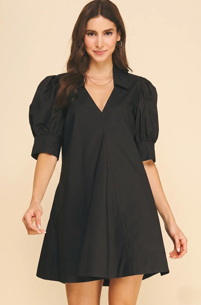Puff Sleeve V-Neck Mini Dress