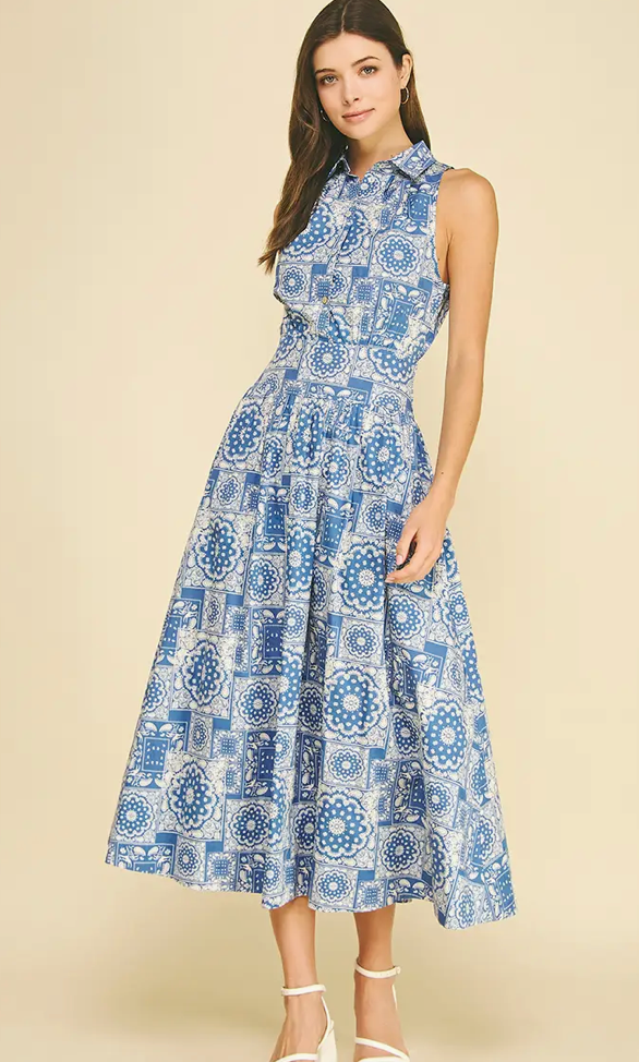 Medallion Print Button Down Maxi Dress