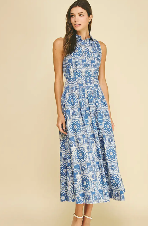 Medallion Print Button Down Maxi Dress