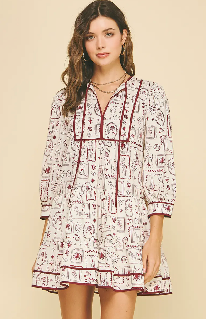 Red Print Mini Dress