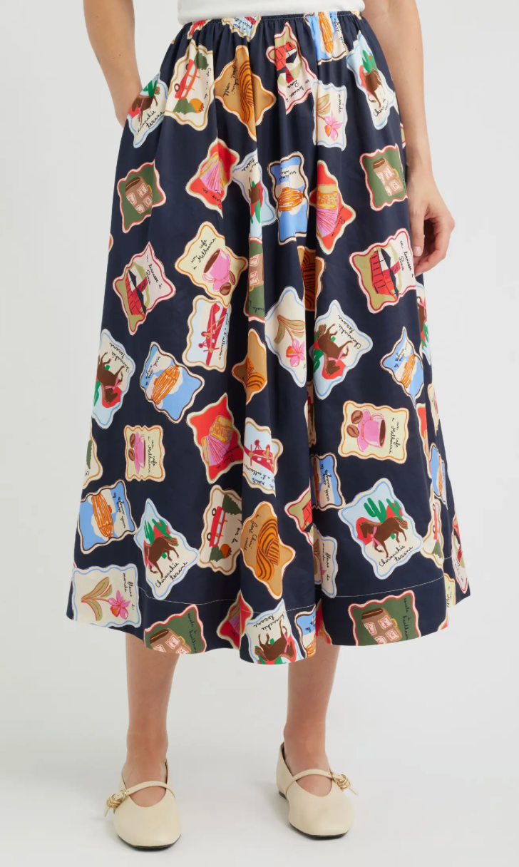 Stamp Print Borth Midi Skirt