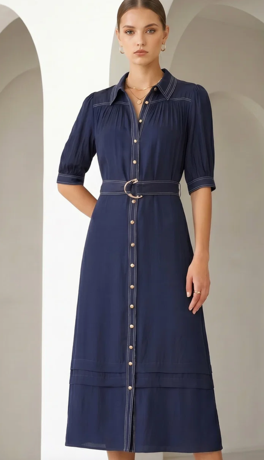 Celine Short Sleeve Long Dress