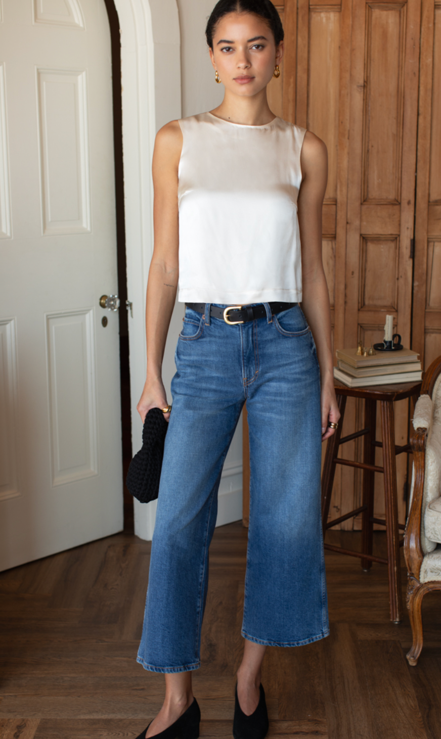 Jeanne Top - Antique White Silk