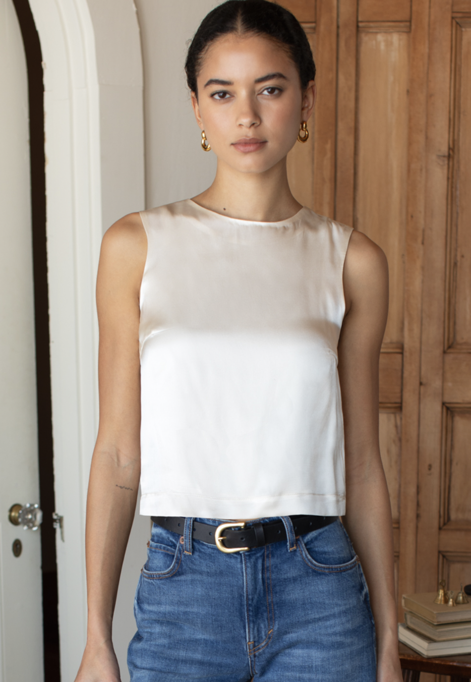 Jeanne Top - Antique White Silk