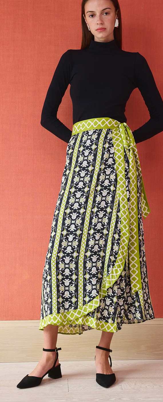 Cooper Wrap Skirt - Fleur de Lune Black