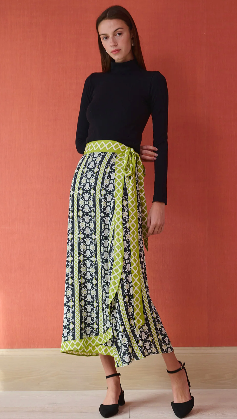 Cooper Wrap Skirt - Fleur de Lune Black