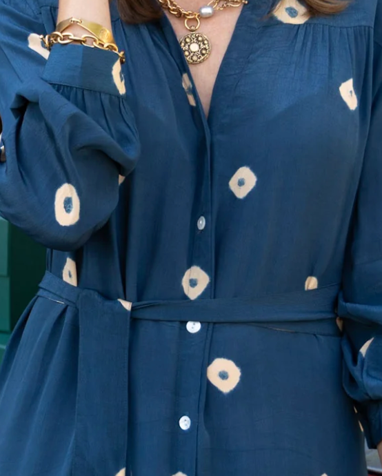 Ari Midi Dress in Steel Blue Tie Dye
