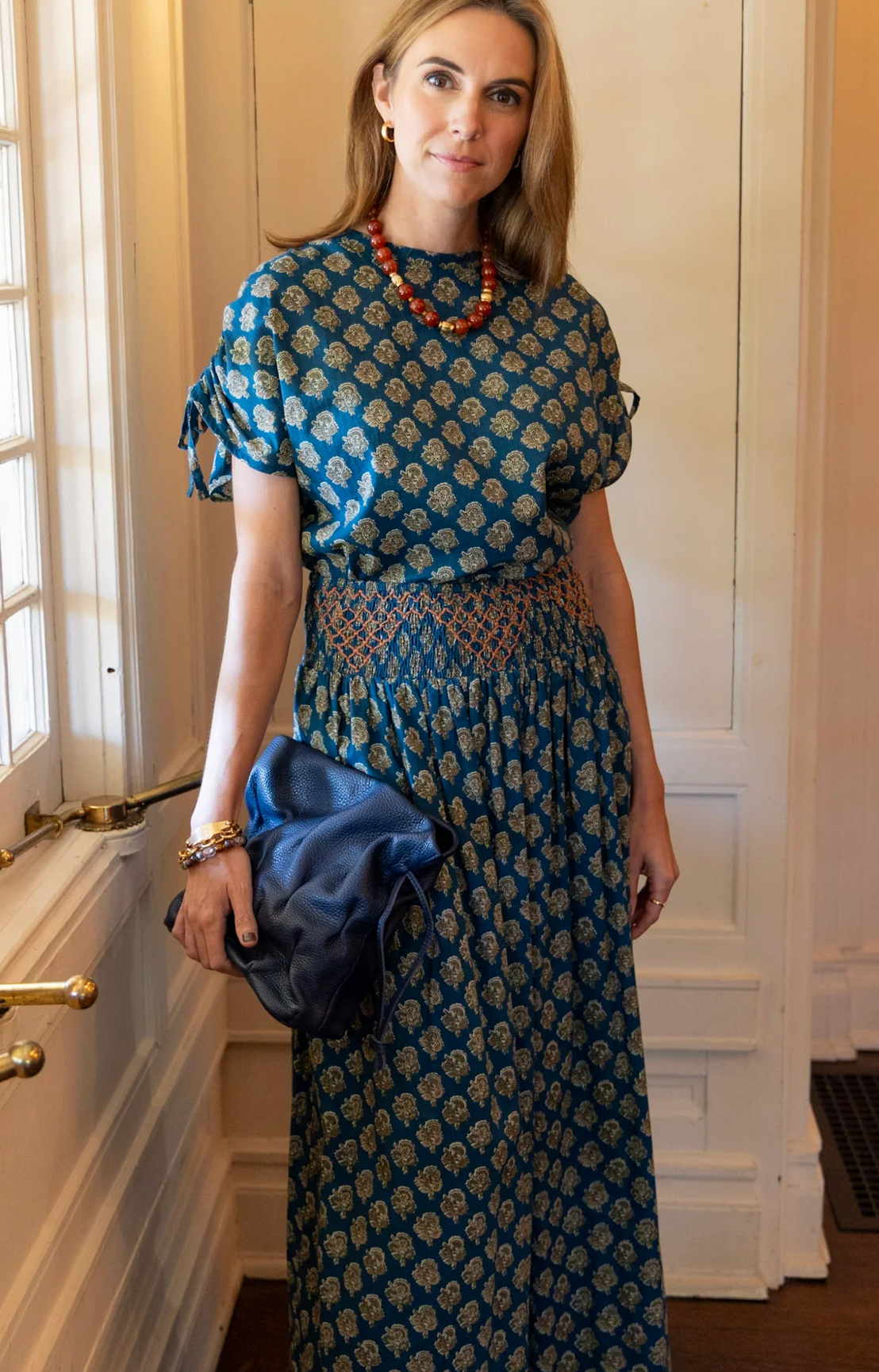 Mia Maxi Skirt in Teal Blockprint