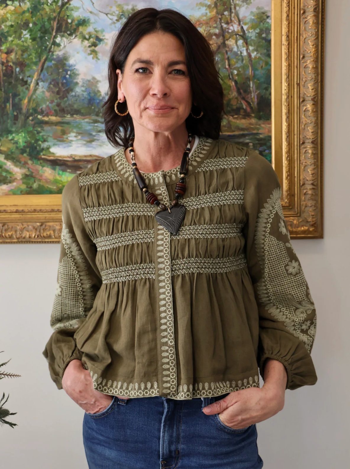 Suzanne Embroidered Jacket in Deep Olive